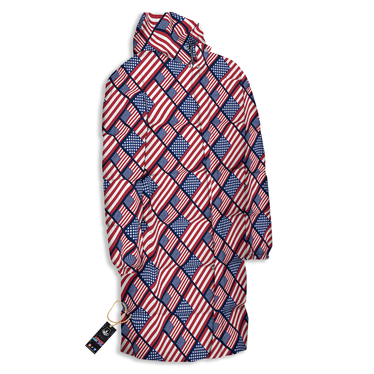 USA Flag Independence Day Print Pattern Long Down Jacket-grizzshop
