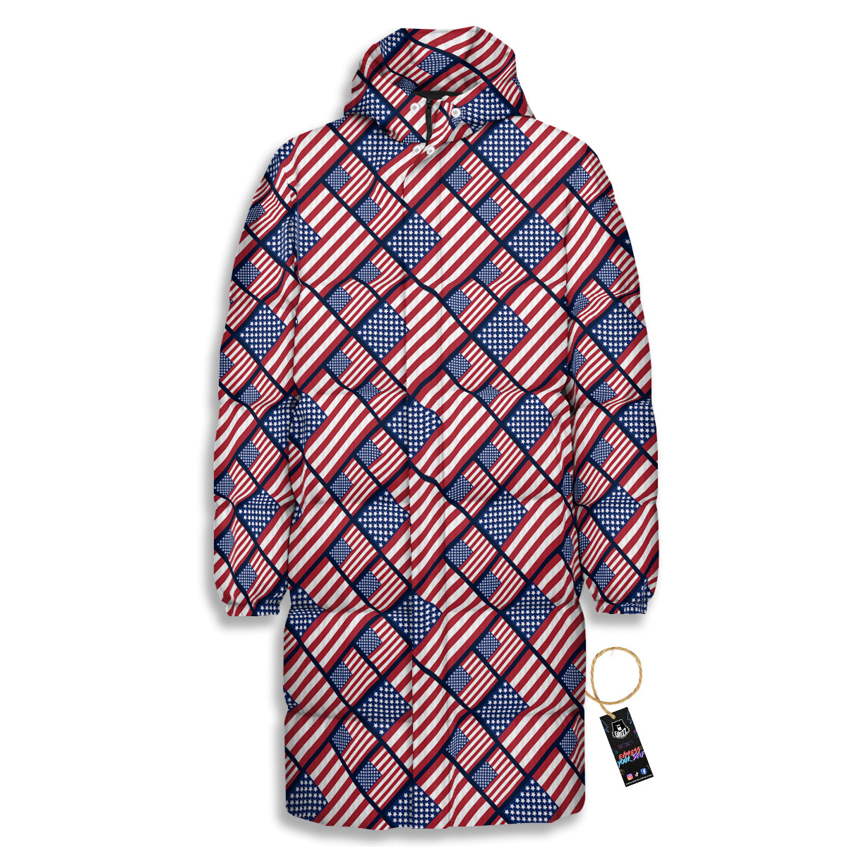 USA Flag Independence Day Print Pattern Long Down Jacket-grizzshop