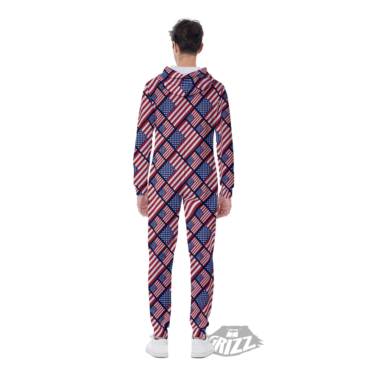 USA Flag Independence Day Print Pattern Men's Jumpsuit-grizzshop