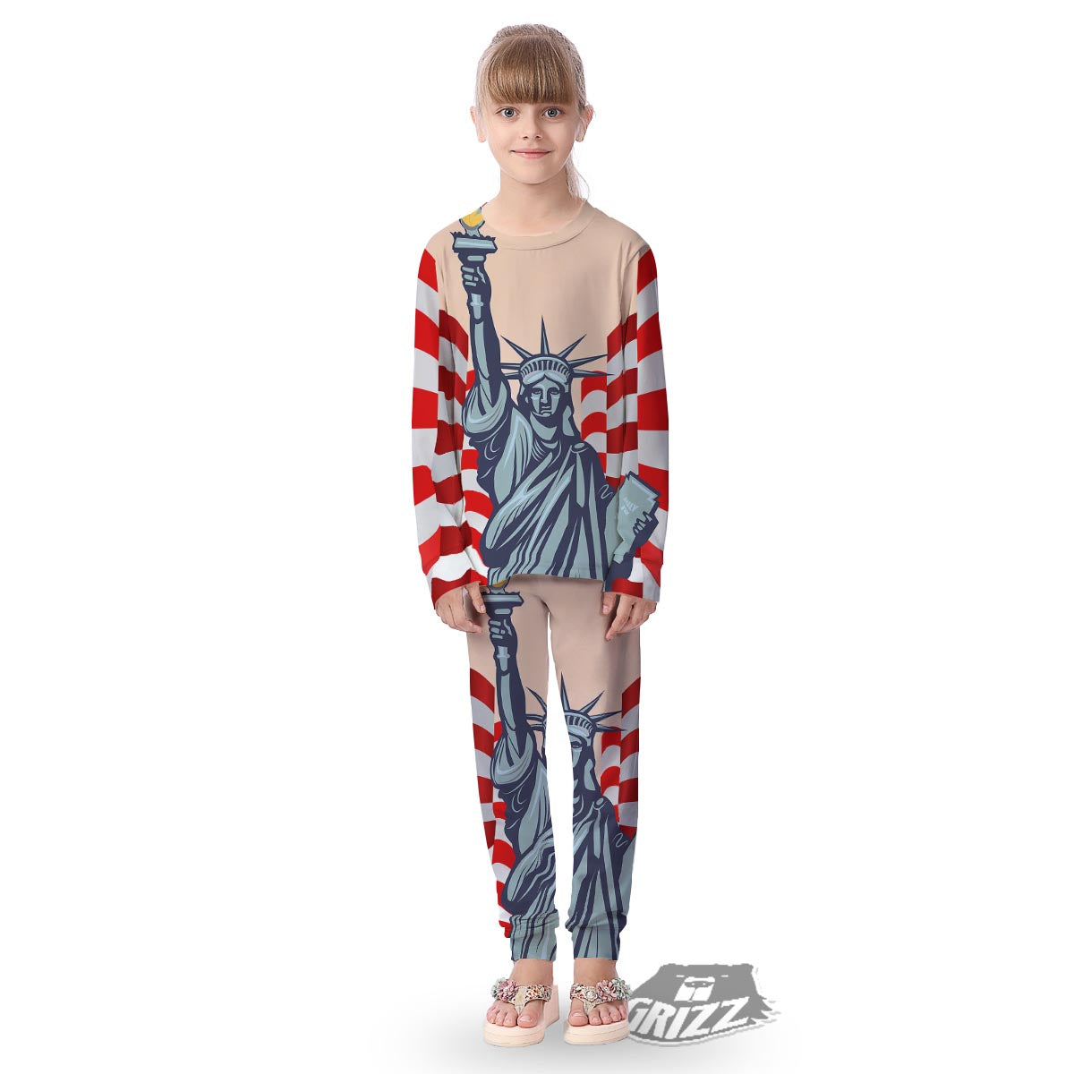 USA Flag Statue of Liberty Print Kid's Pajamas-grizzshop