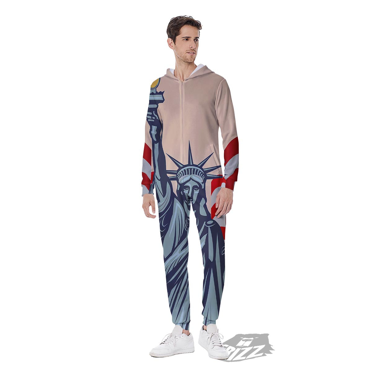 USA Flag Statue of Liberty Print Men's Jumpsuit-grizzshop