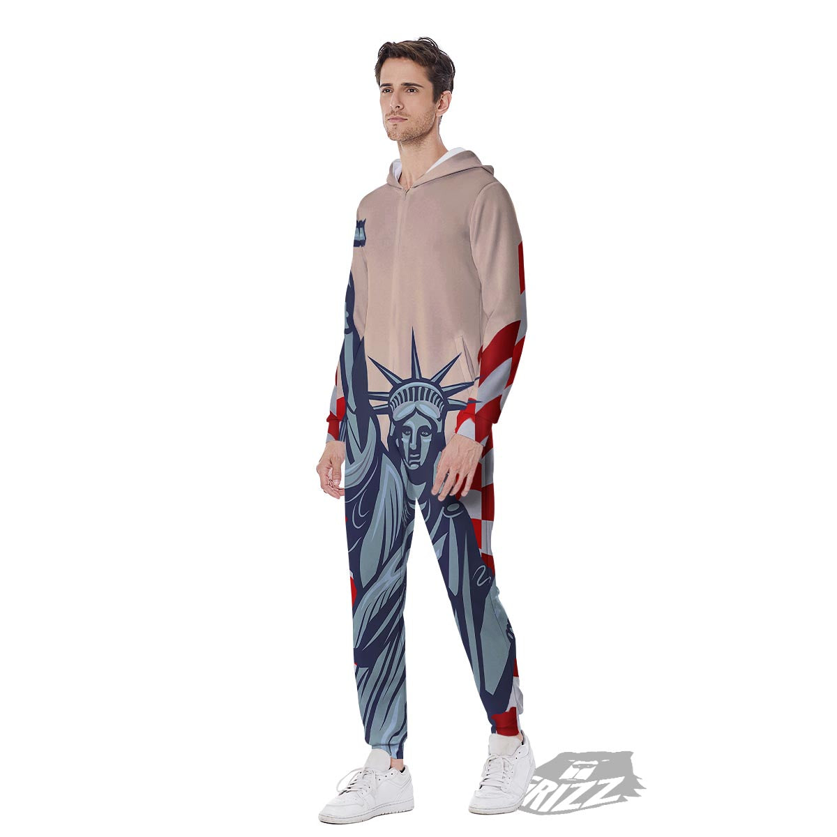 USA Flag Statue of Liberty Print Men's Jumpsuit-grizzshop