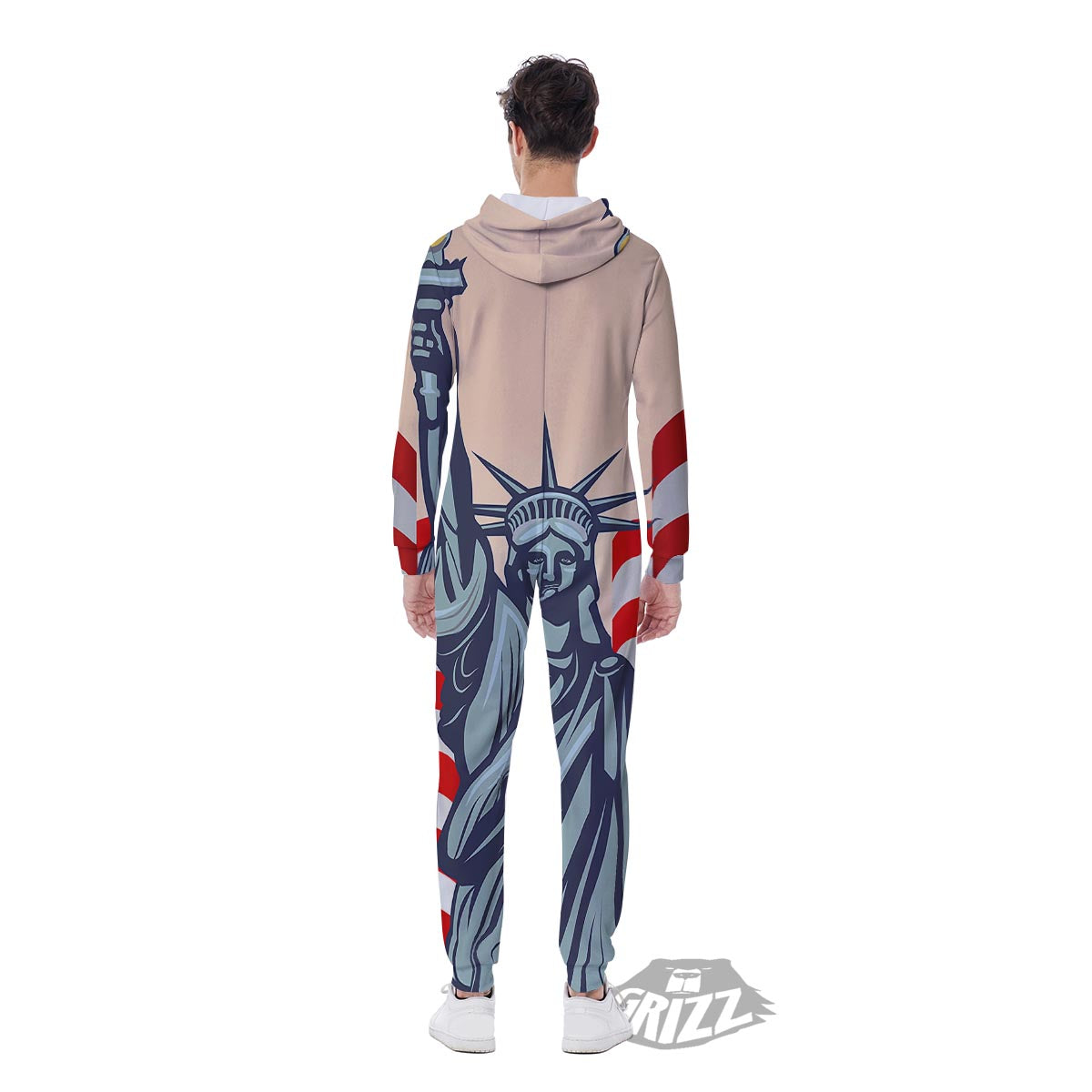 USA Flag Statue of Liberty Print Men's Jumpsuit-grizzshop