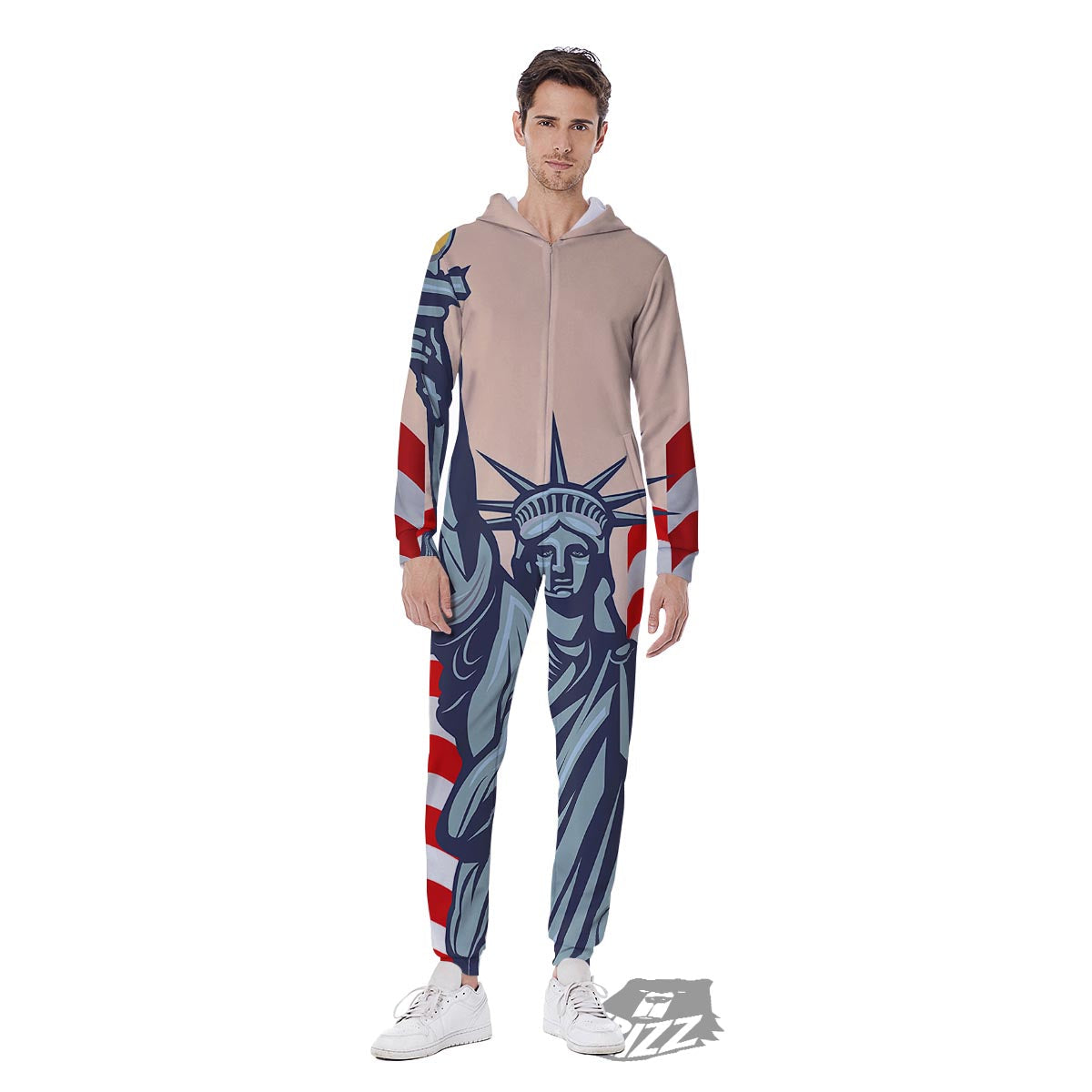USA Flag Statue of Liberty Print Men's Jumpsuit-grizzshop
