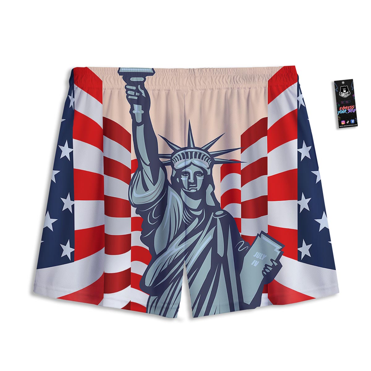 USA Flag Statue of Liberty Print Mesh Shorts