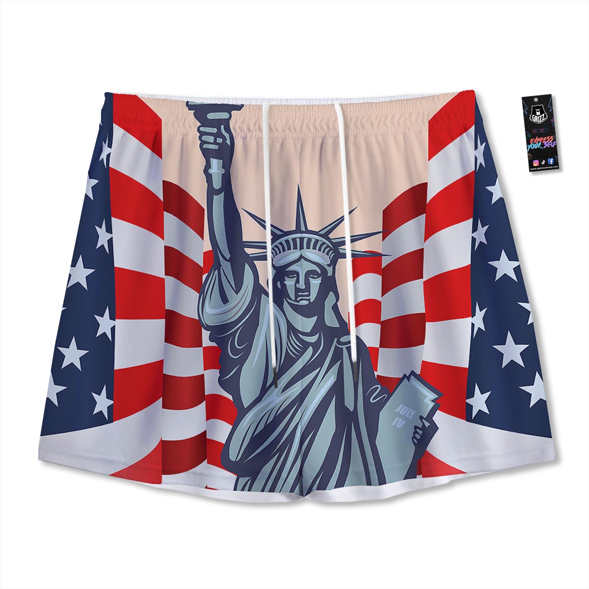 USA Flag Statue of Liberty Print Mesh Shorts