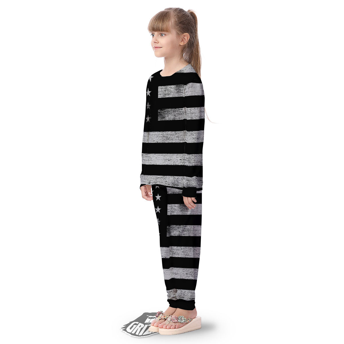 USA Flag White And Black Print Kid's Pajamas-grizzshop