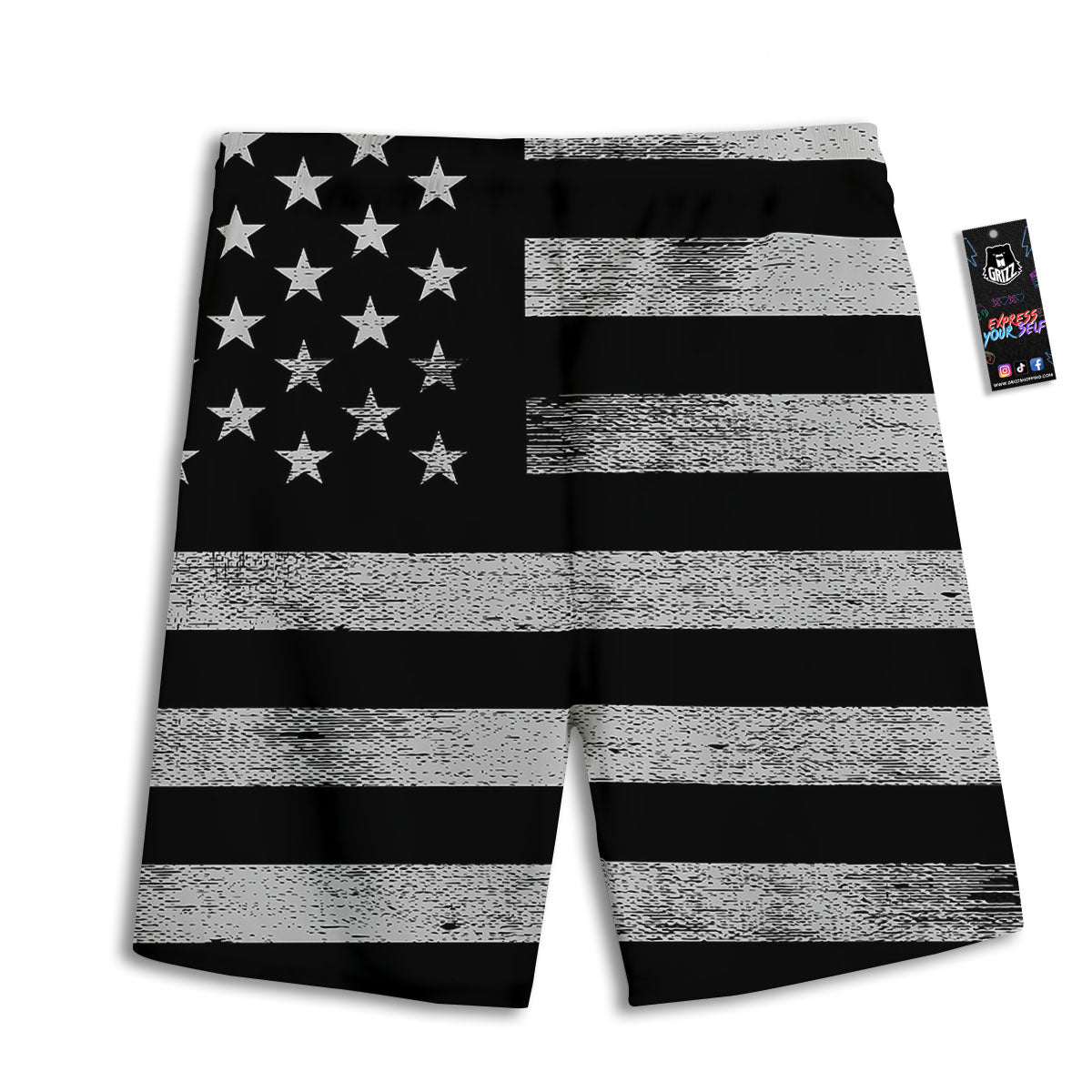 USA Flag White And Black Print Men's Athletic Shorts