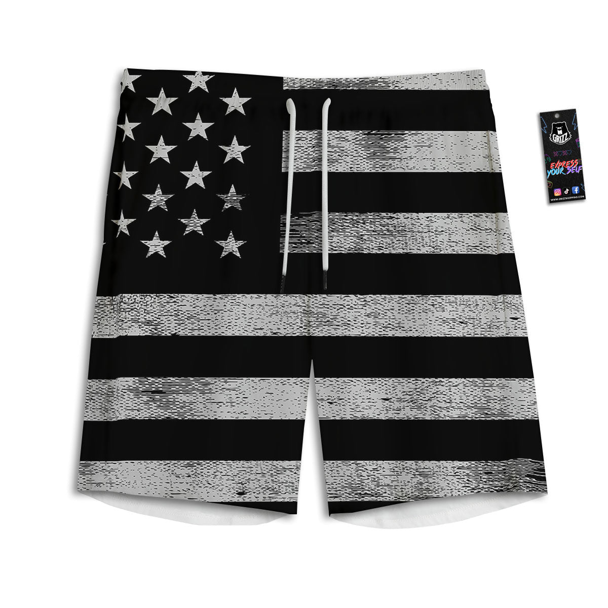 USA Flag White And Black Print Men's Athletic Shorts
