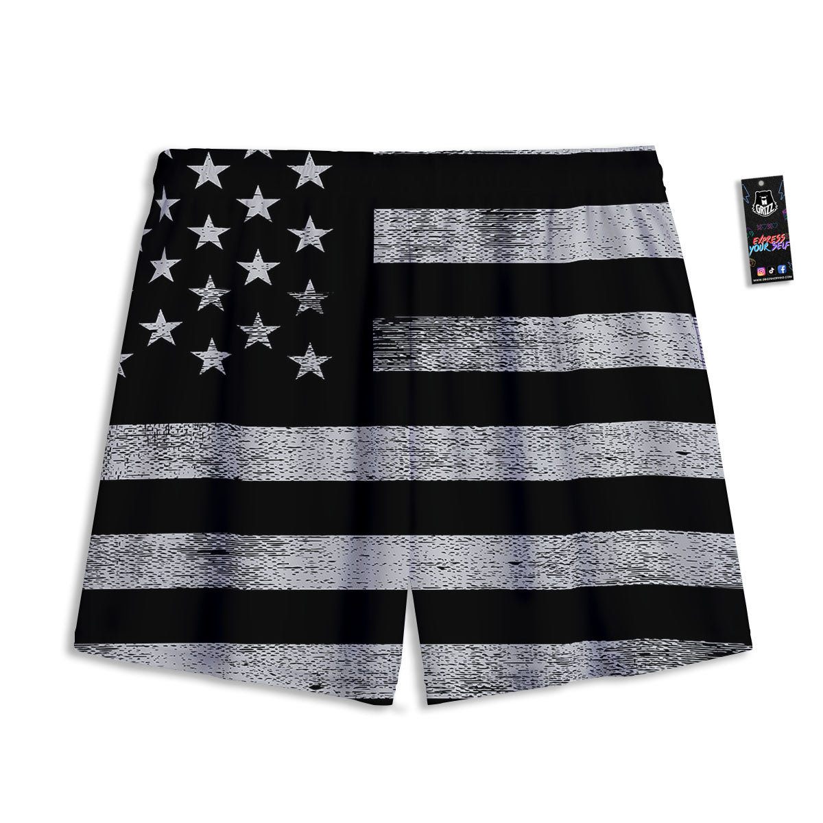 USA Flag White And Black Print Mesh Shorts