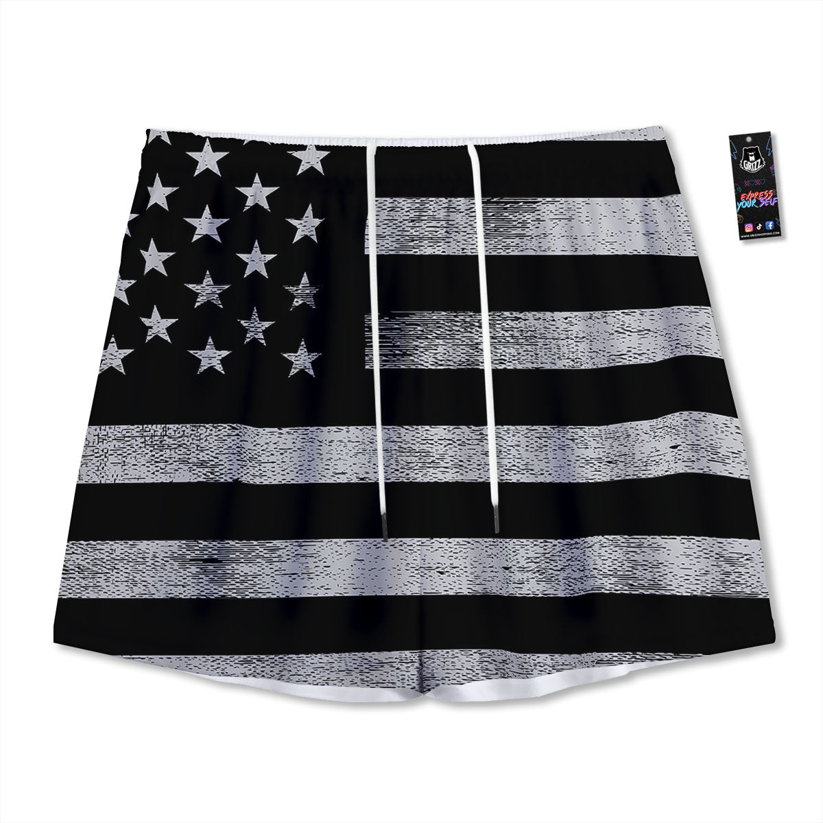 USA Flag White And Black Print Mesh Shorts