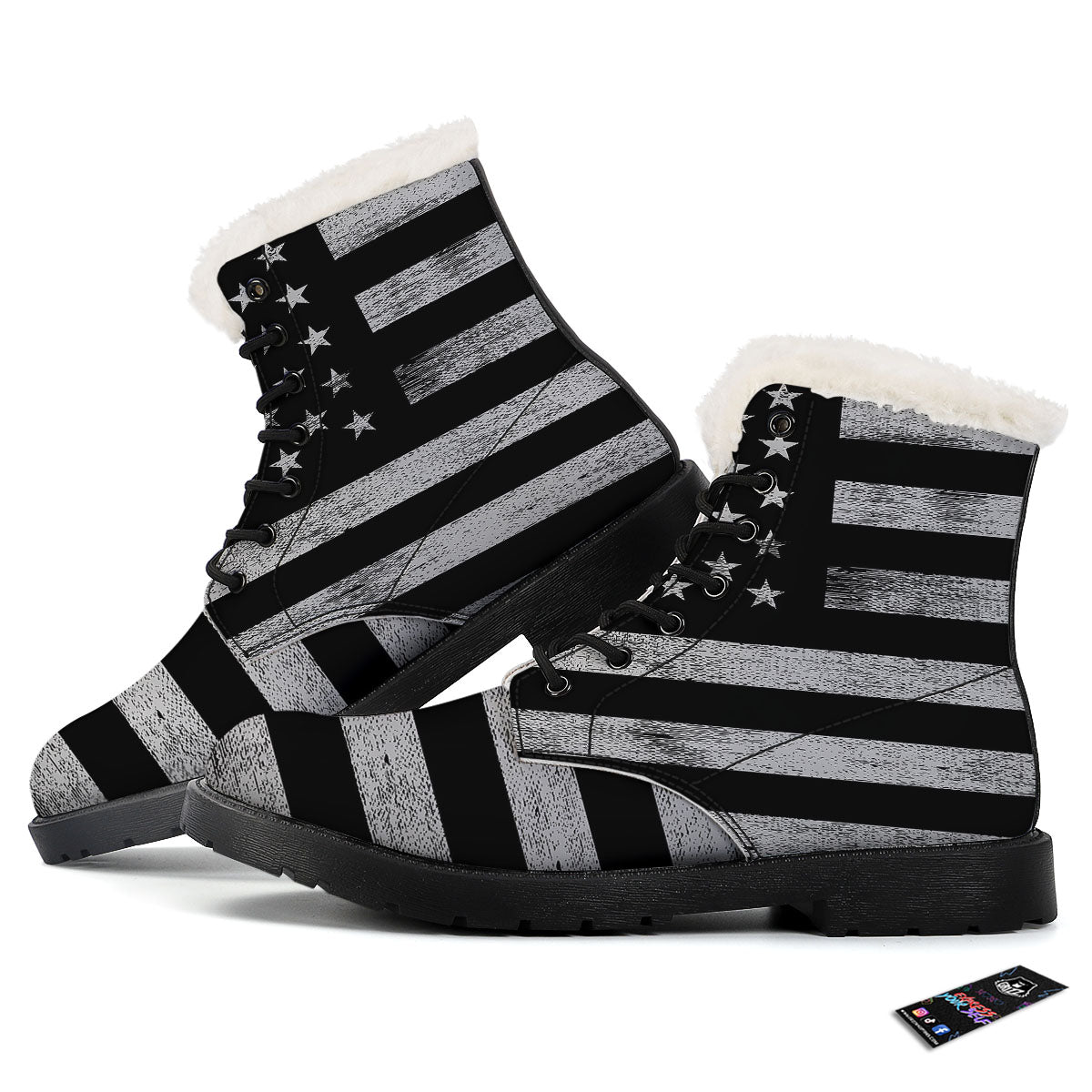 USA Flag White And Black Print Winter Boots-grizzshop