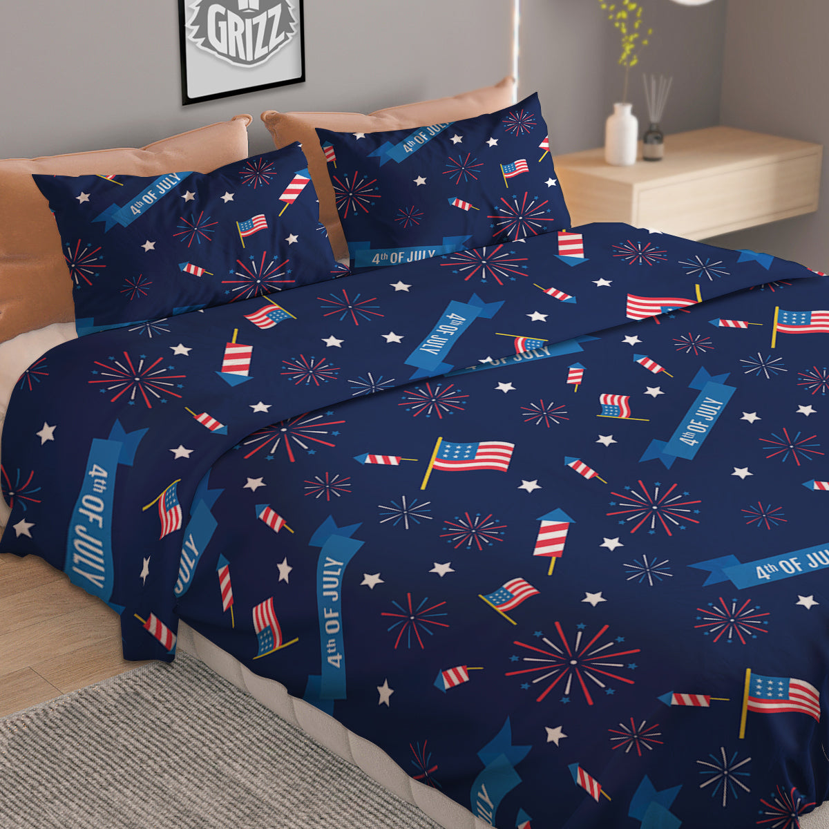 USA Star 4th of July Print Pattern Duvet Cover Bedding Set