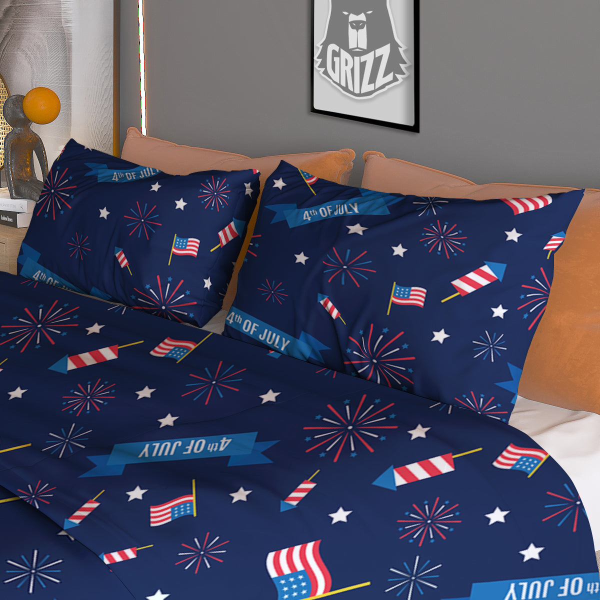 USA Star 4th of July Print Pattern Duvet Cover Bedding Set