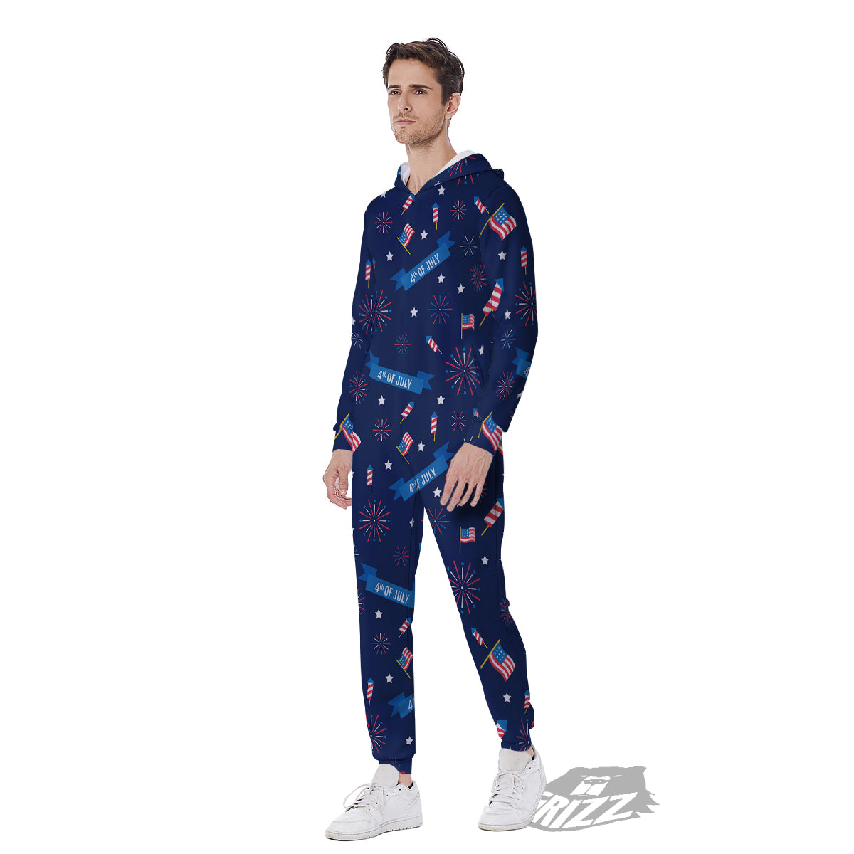 USA Star 4th of July Print Pattern Men's Jumpsuit-grizzshop