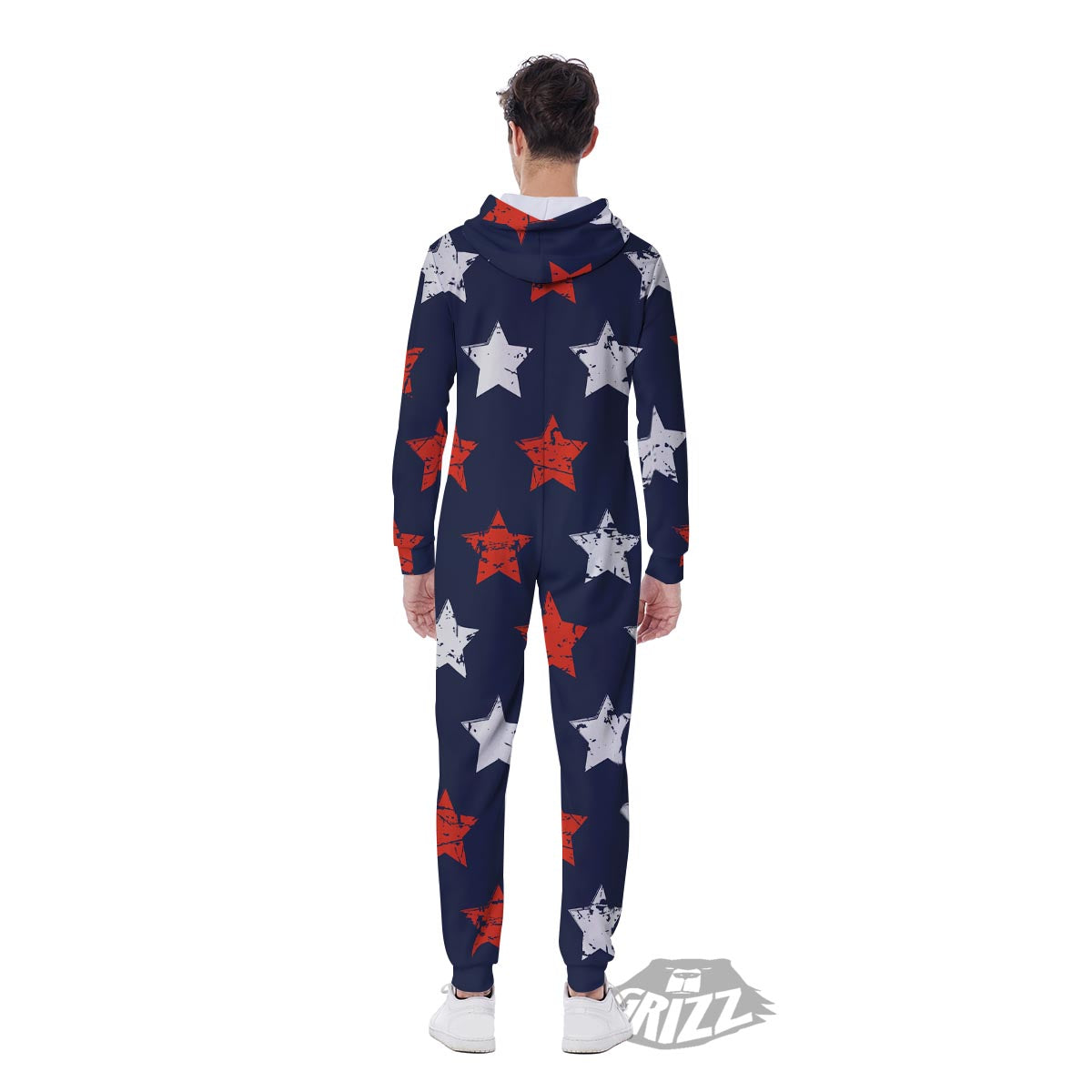 USA Star Blue And Red Print Pattern Men's Jumpsuit-grizzshop