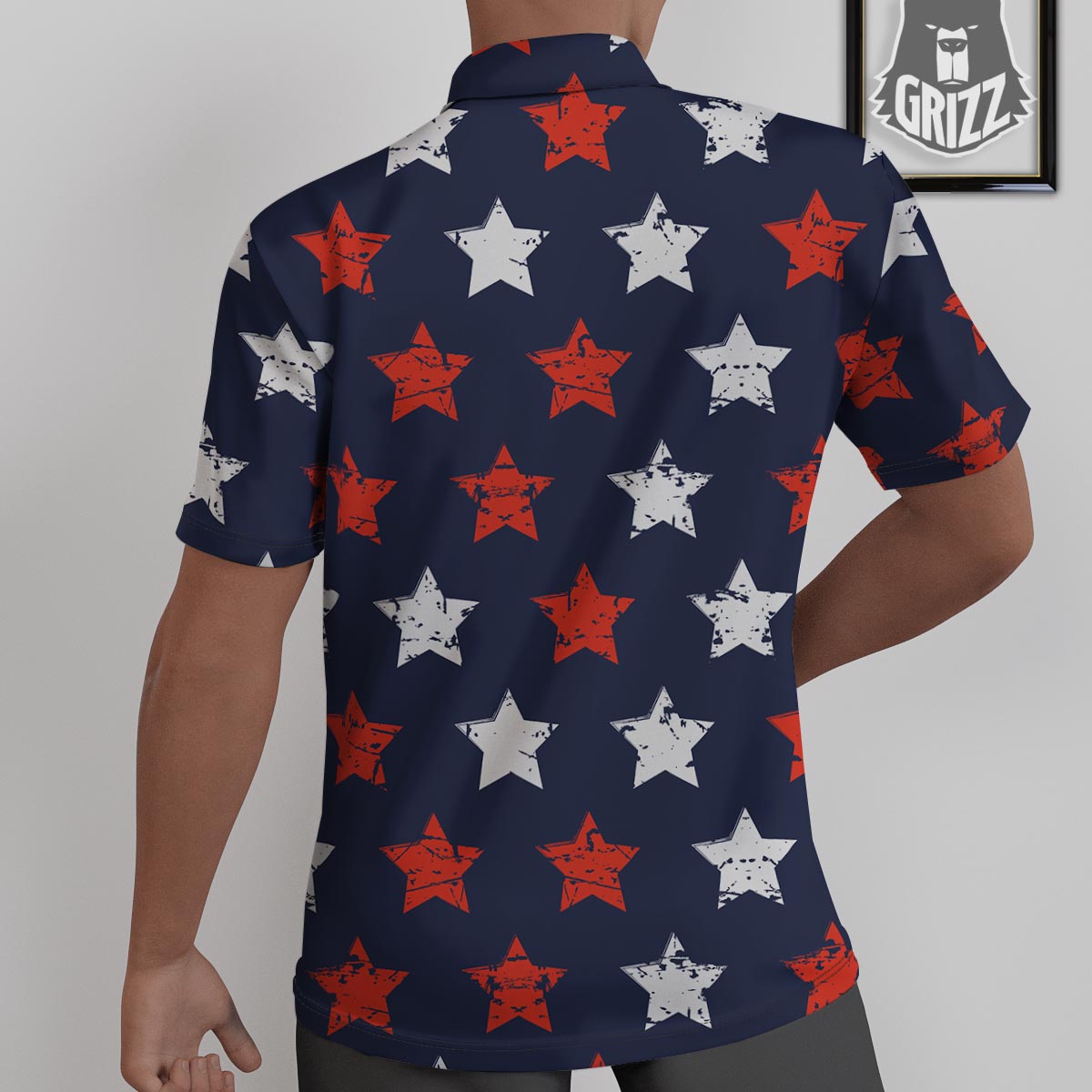 USA Star Blue And Red Print Pattern Untucked Shirts-grizzshop
