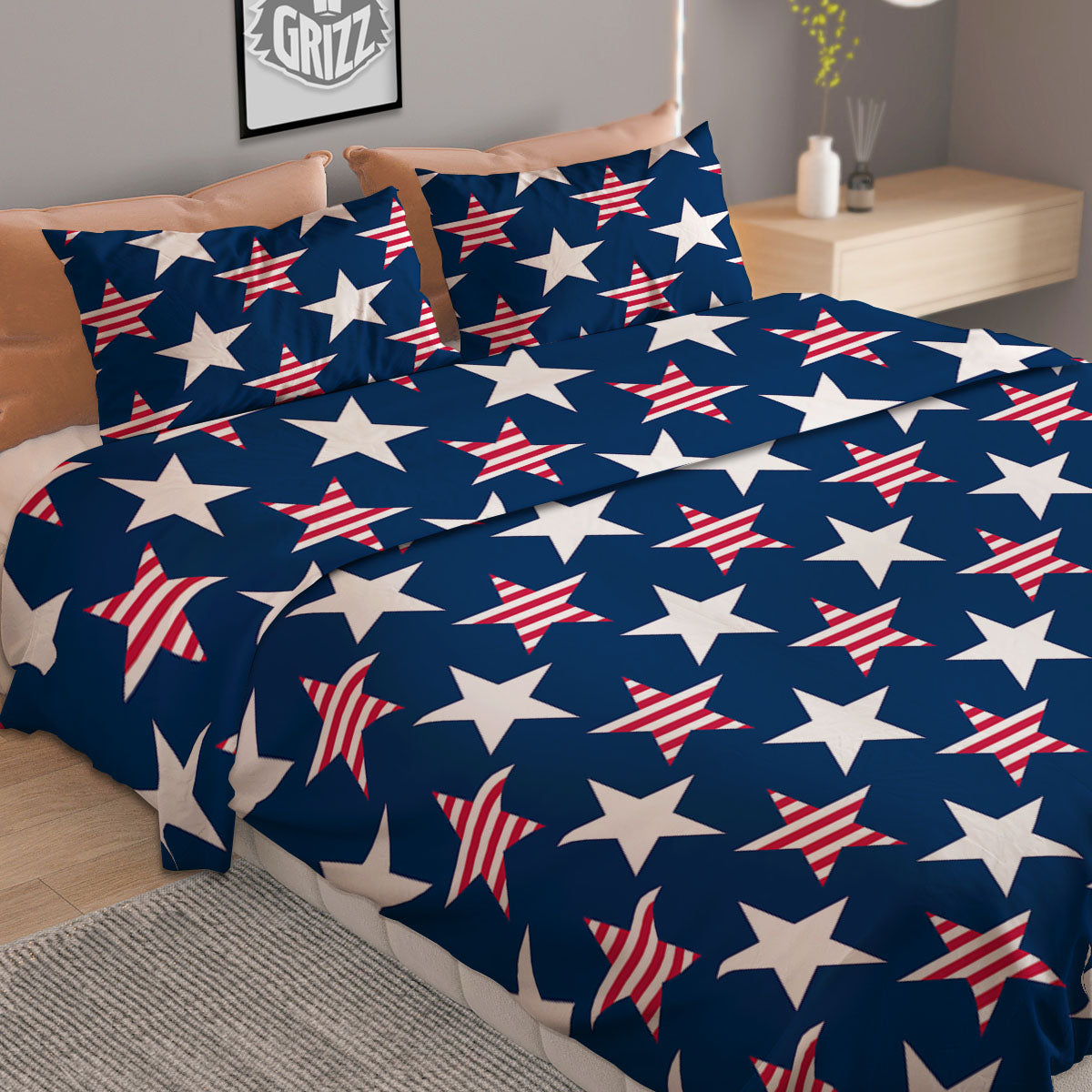 USA Star Fourth of July Print Pattern Duvet Cover Bedding Set
