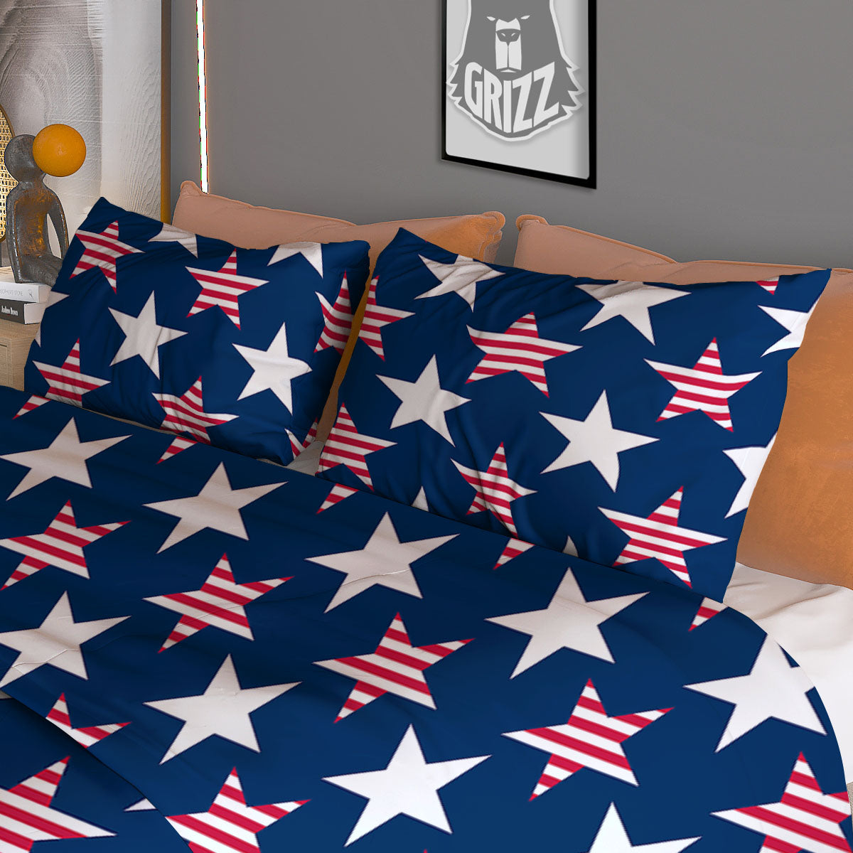USA Star Fourth of July Print Pattern Duvet Cover Bedding Set