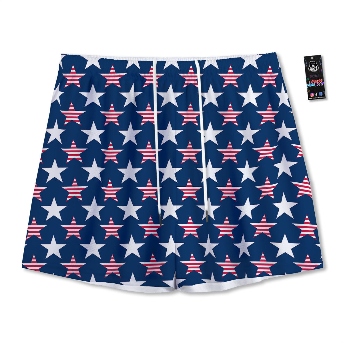 USA Star Fourth of July Print Pattern Mesh Shorts