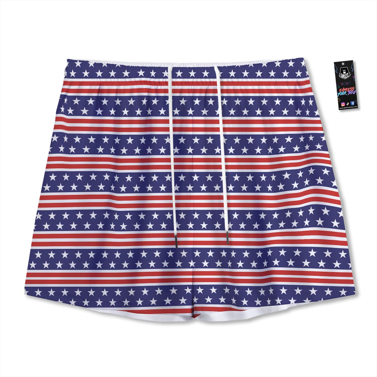 USA Star Red Striped Print Pattern Mesh Shorts