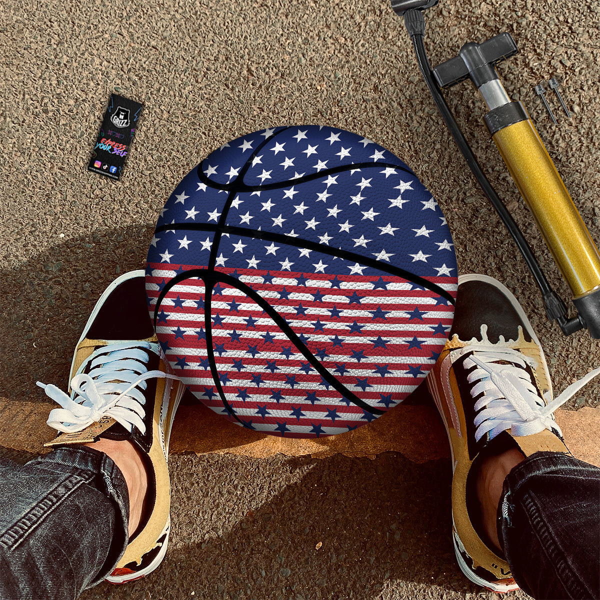 USA Blue And White Star Print Pattern Basketball