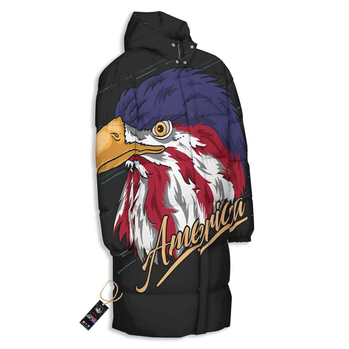 USA Eagle Patriotic Print Long Down Jacket