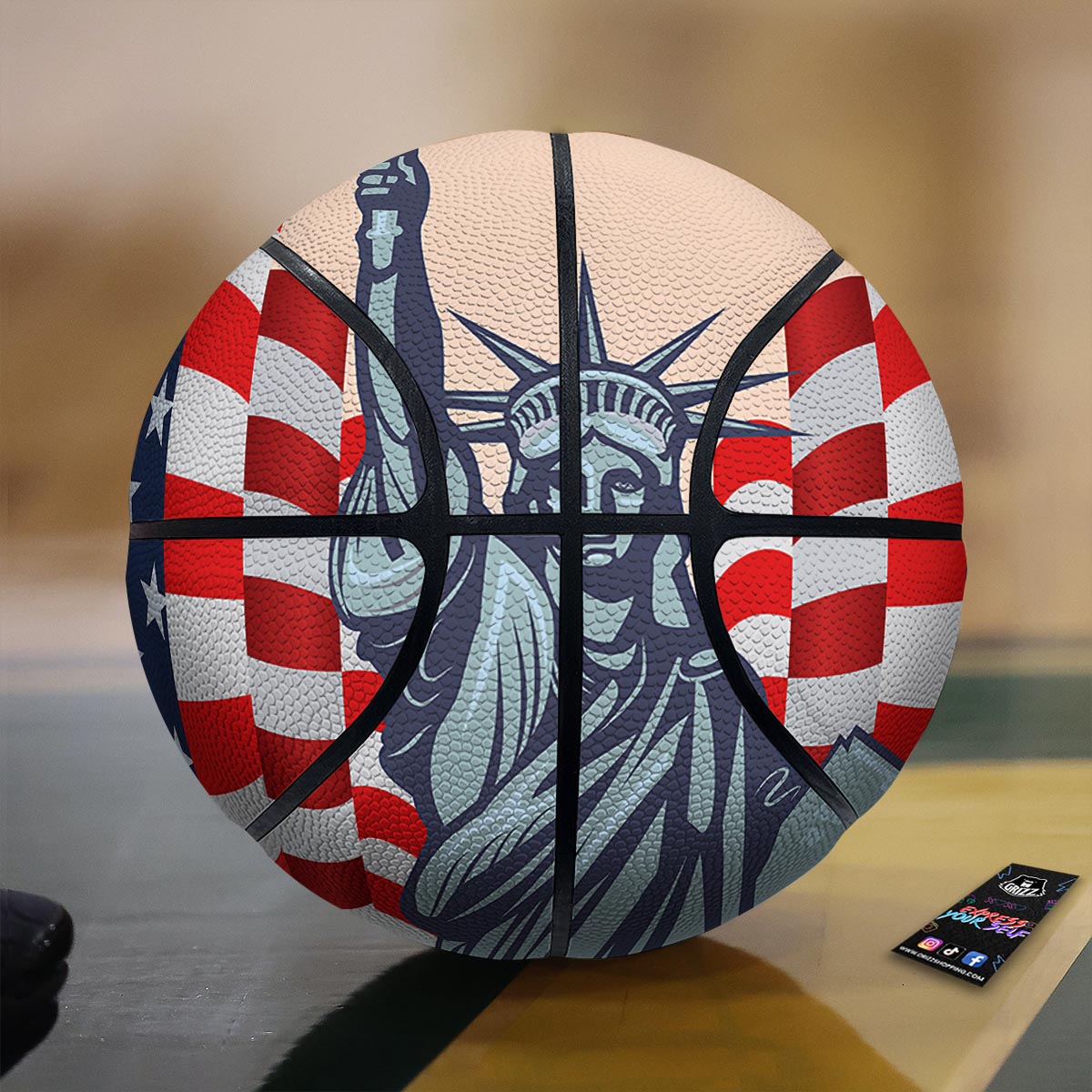 USA Flag Statue of Liberty Print Basketball