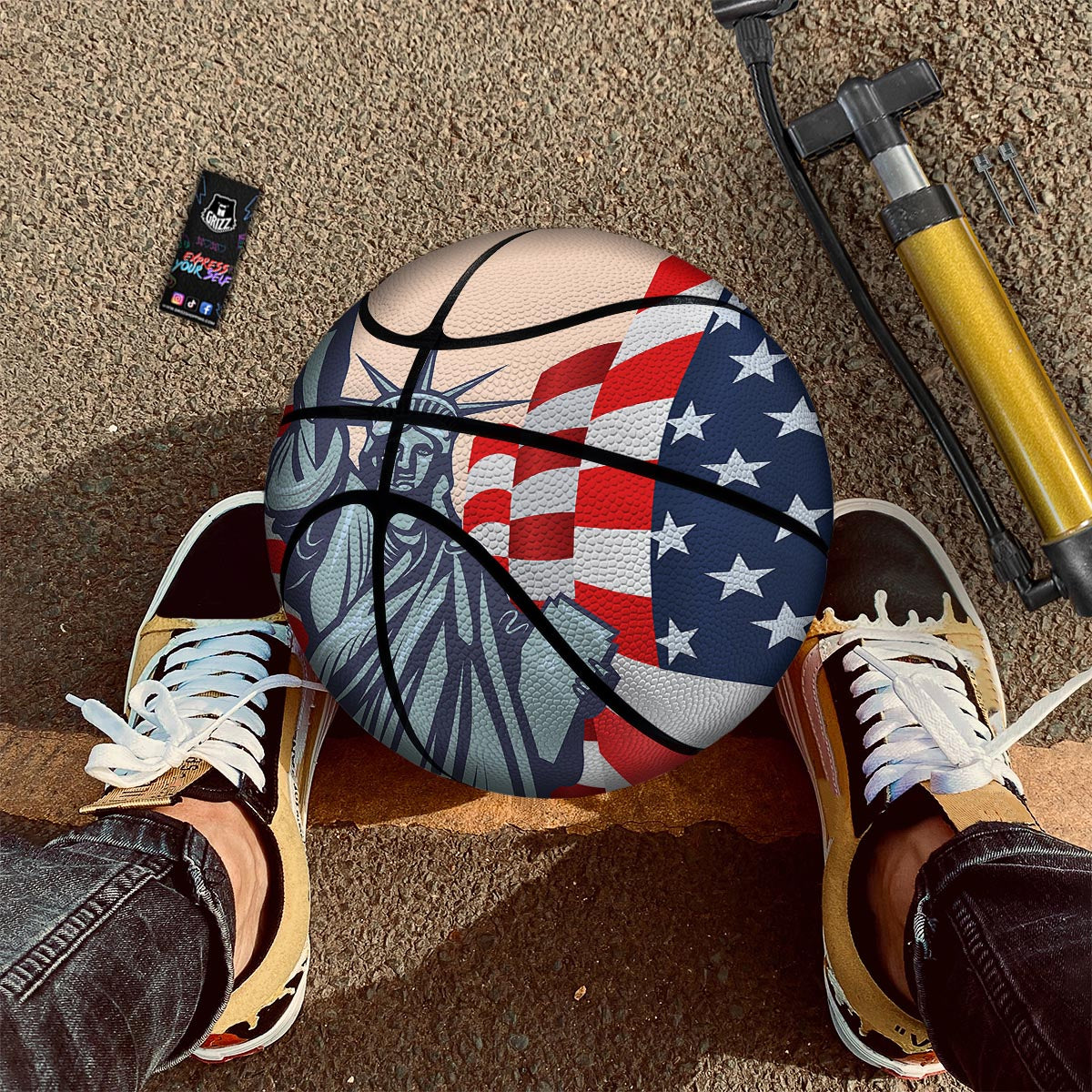 USA Flag Statue of Liberty Print Basketball