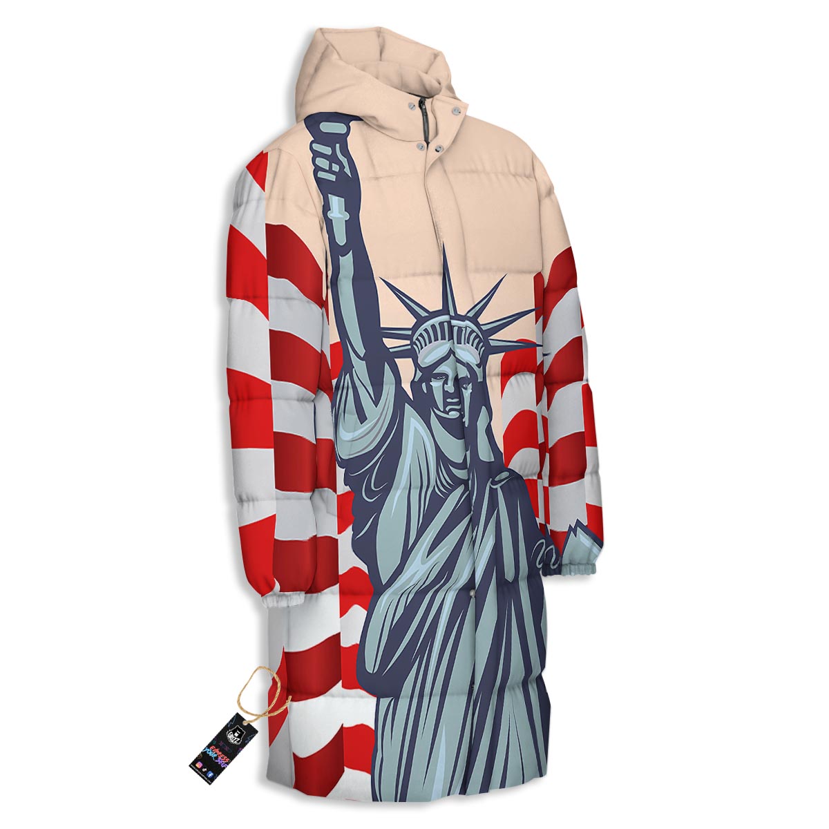 USA Flag Statue of Liberty Print Long Down Jacket