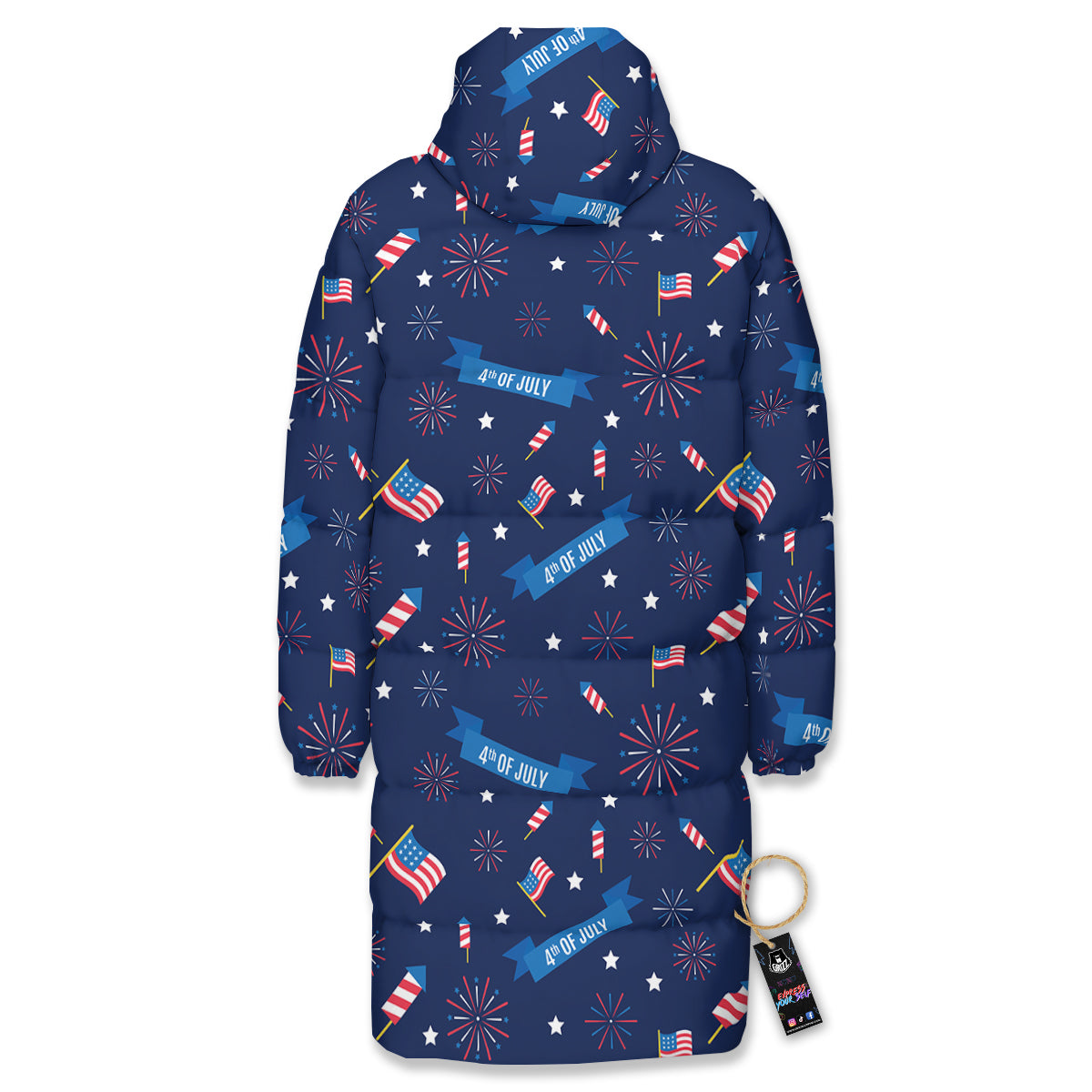 USA Star 4th of July Print Pattern Long Down Jacket