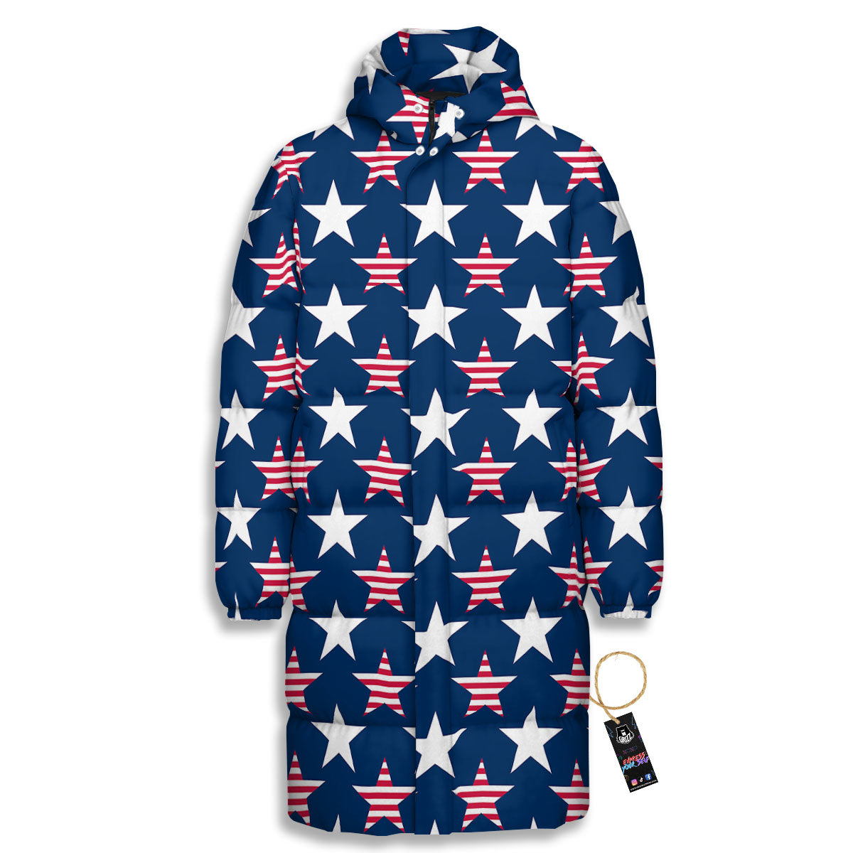 USA Star Fourth of July Print Pattern Long Down Jacket