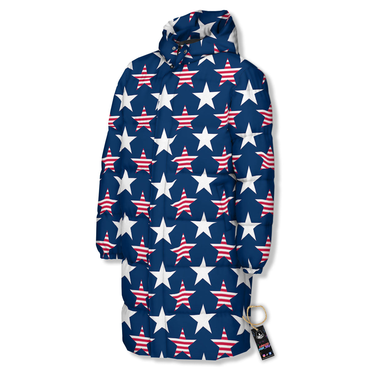 USA Star Fourth of July Print Pattern Long Down Jacket