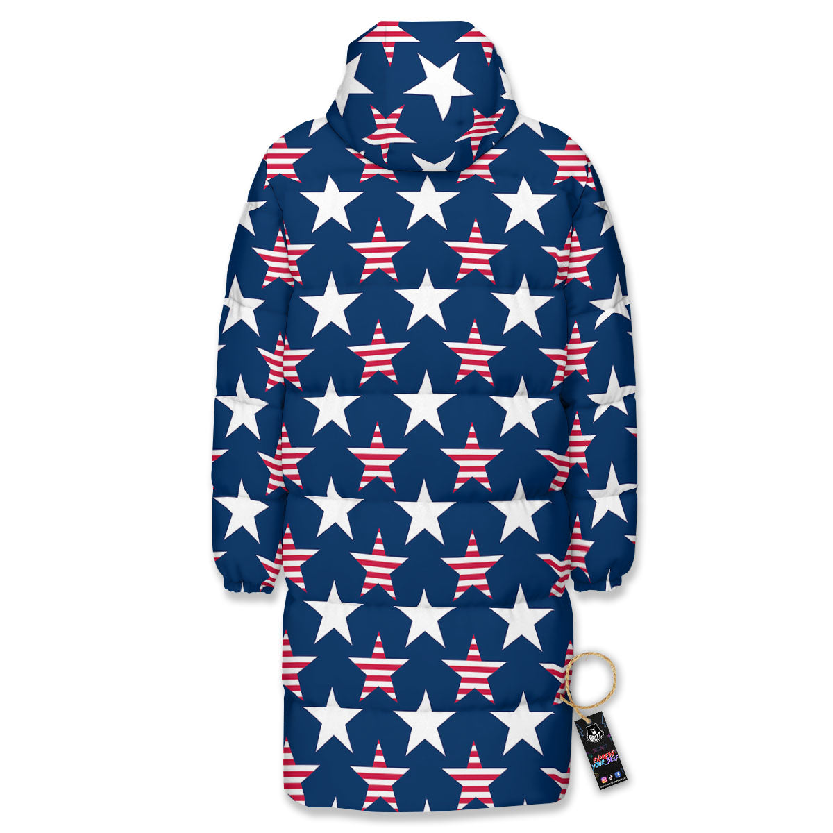 USA Star Fourth of July Print Pattern Long Down Jacket