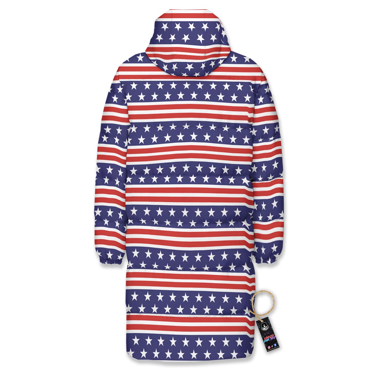 USA Star Red Striped Print Pattern Long Down Jacket