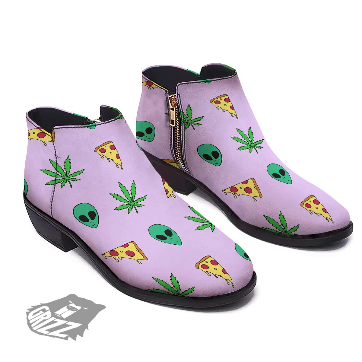 Ufo Pizza Trippy Print Pattern Ankle Boots-grizzshop