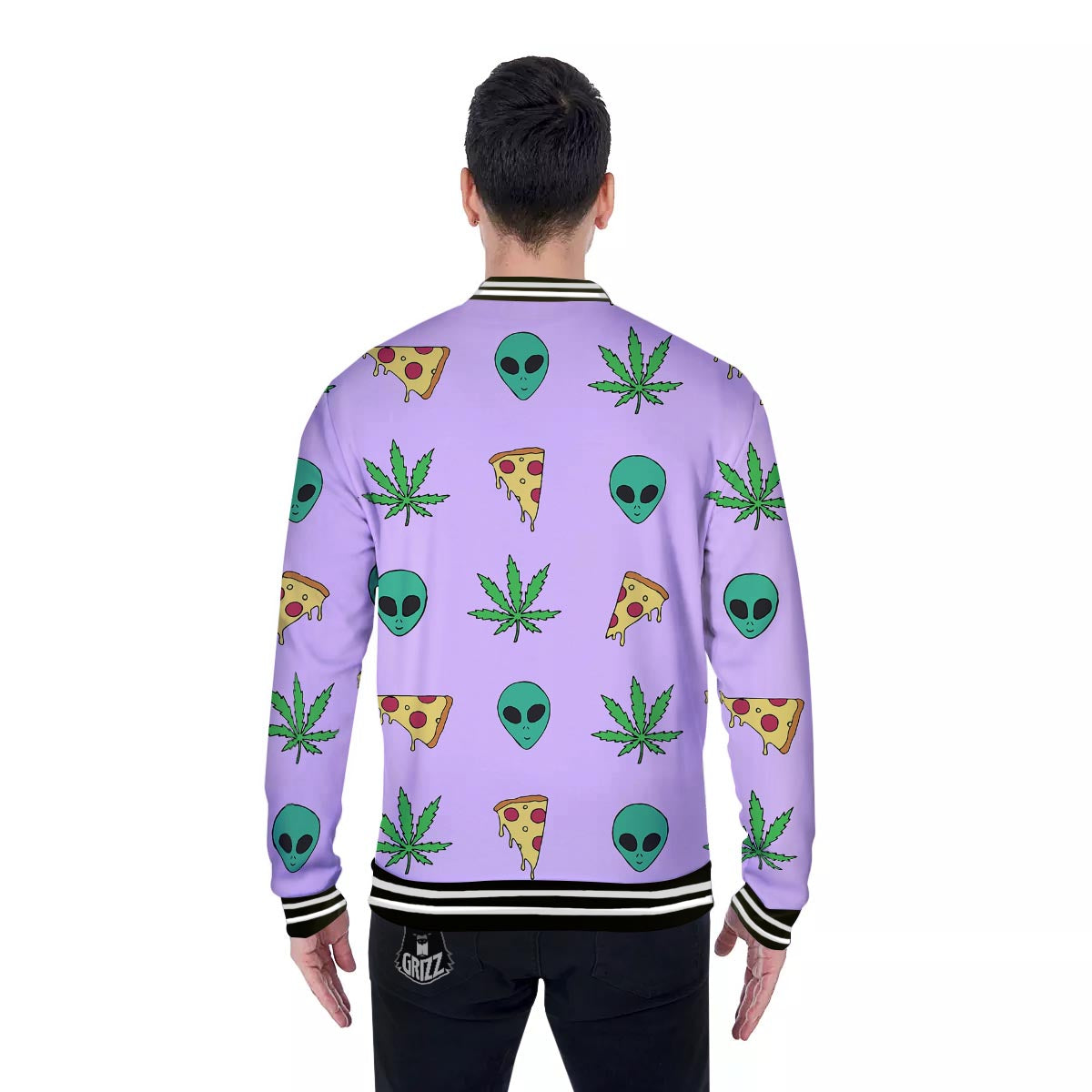 Ufo Pizza Trippy Print Pattern Baseball Jacket-grizzshop