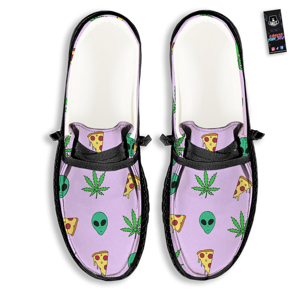 Ufo Pizza Trippy Print Pattern Black Loafers-grizzshop