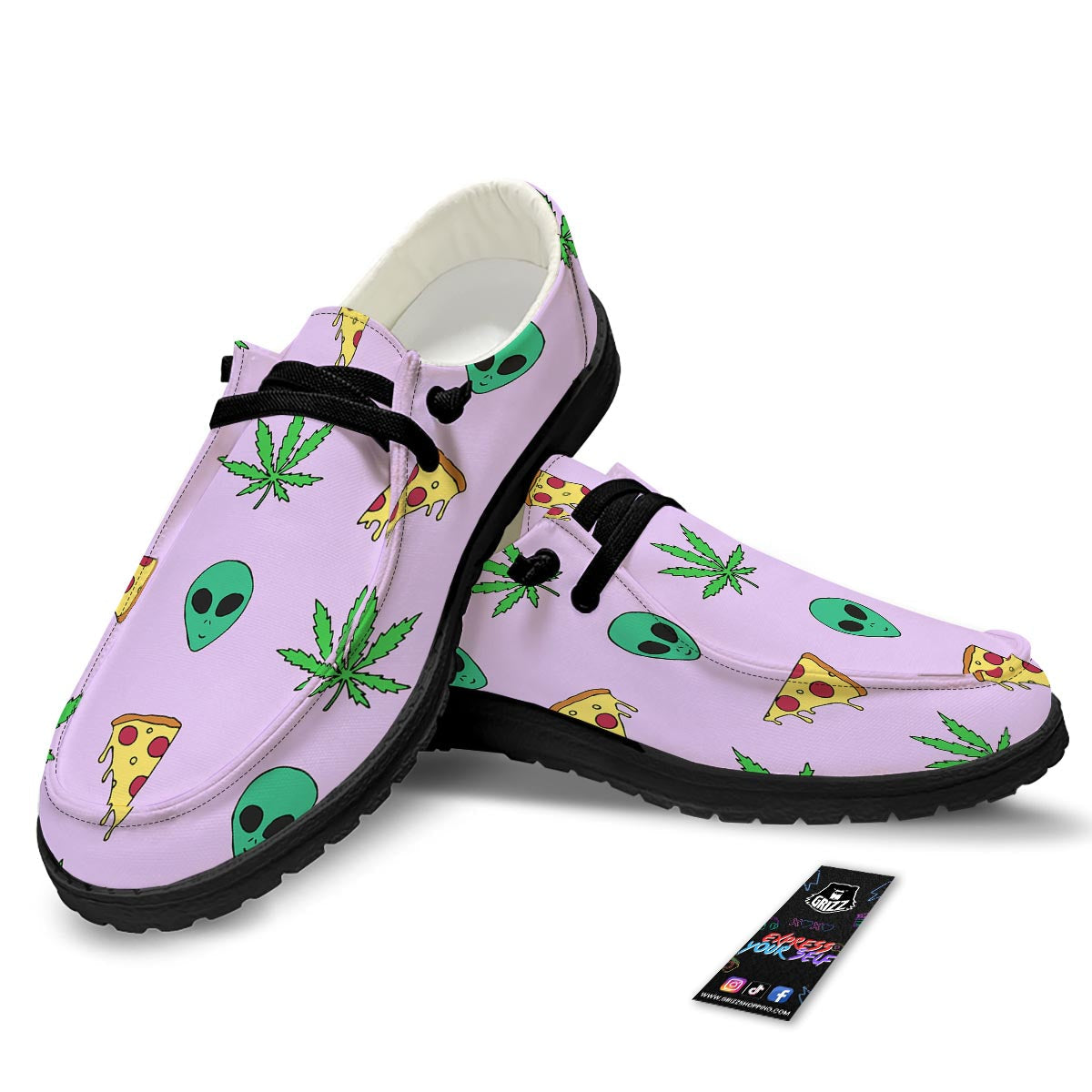 Ufo Pizza Trippy Print Pattern Black Loafers-grizzshop