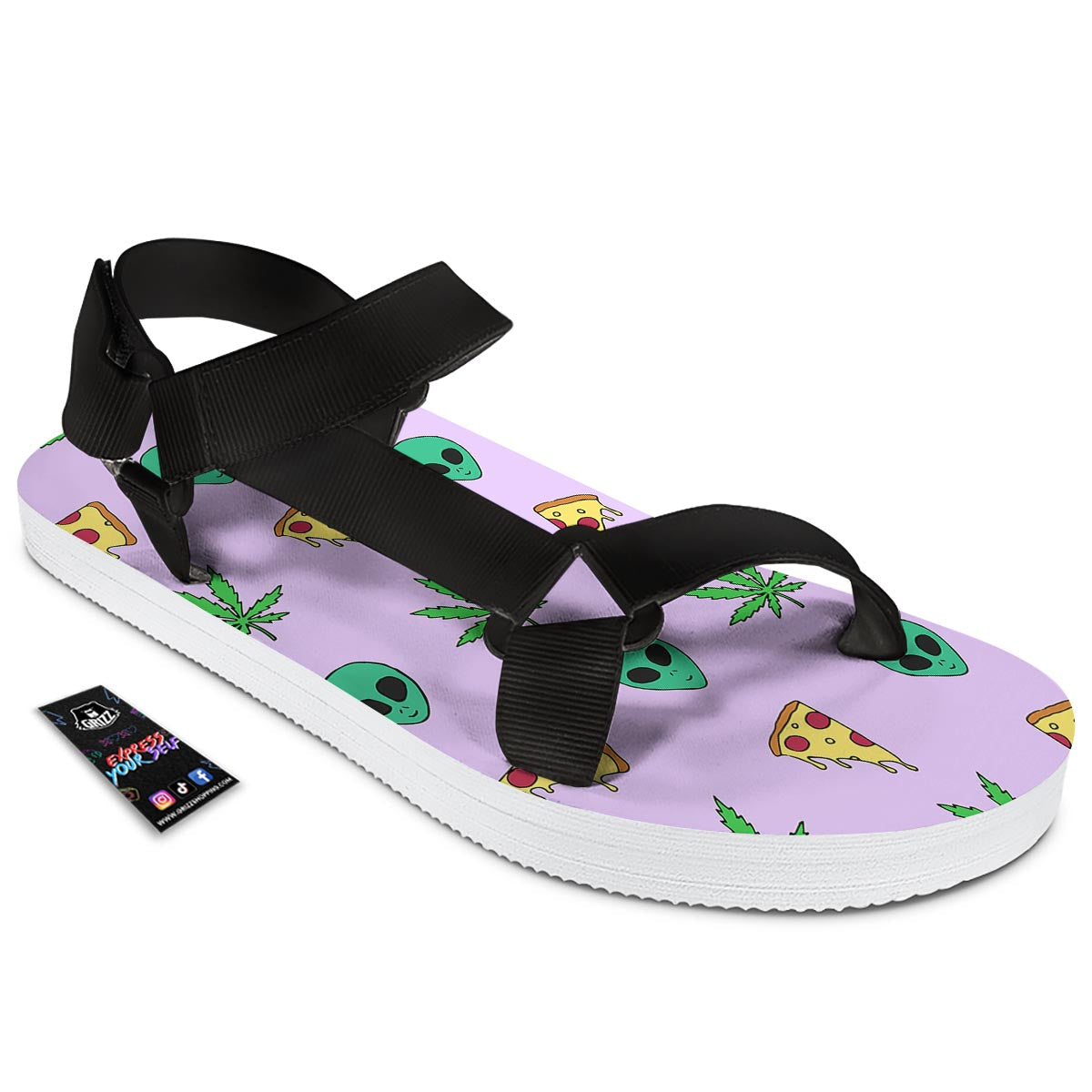 Ufo Pizza Trippy Print Pattern Black Open Toe Sandals-grizzshop