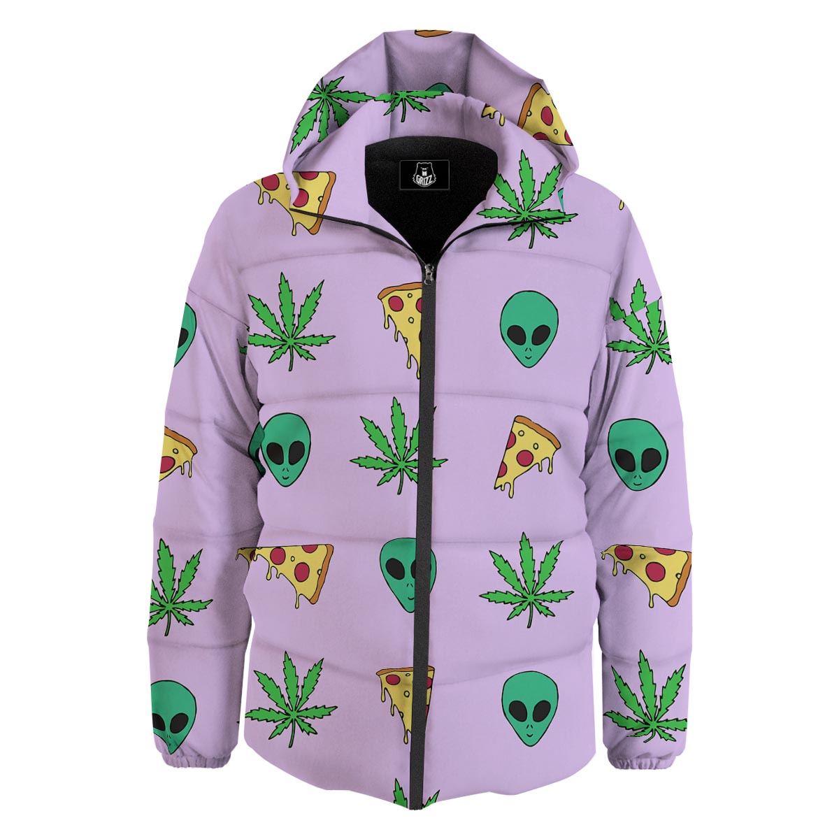 Ufo Pizza Trippy Print Pattern Down Jacket-grizzshop