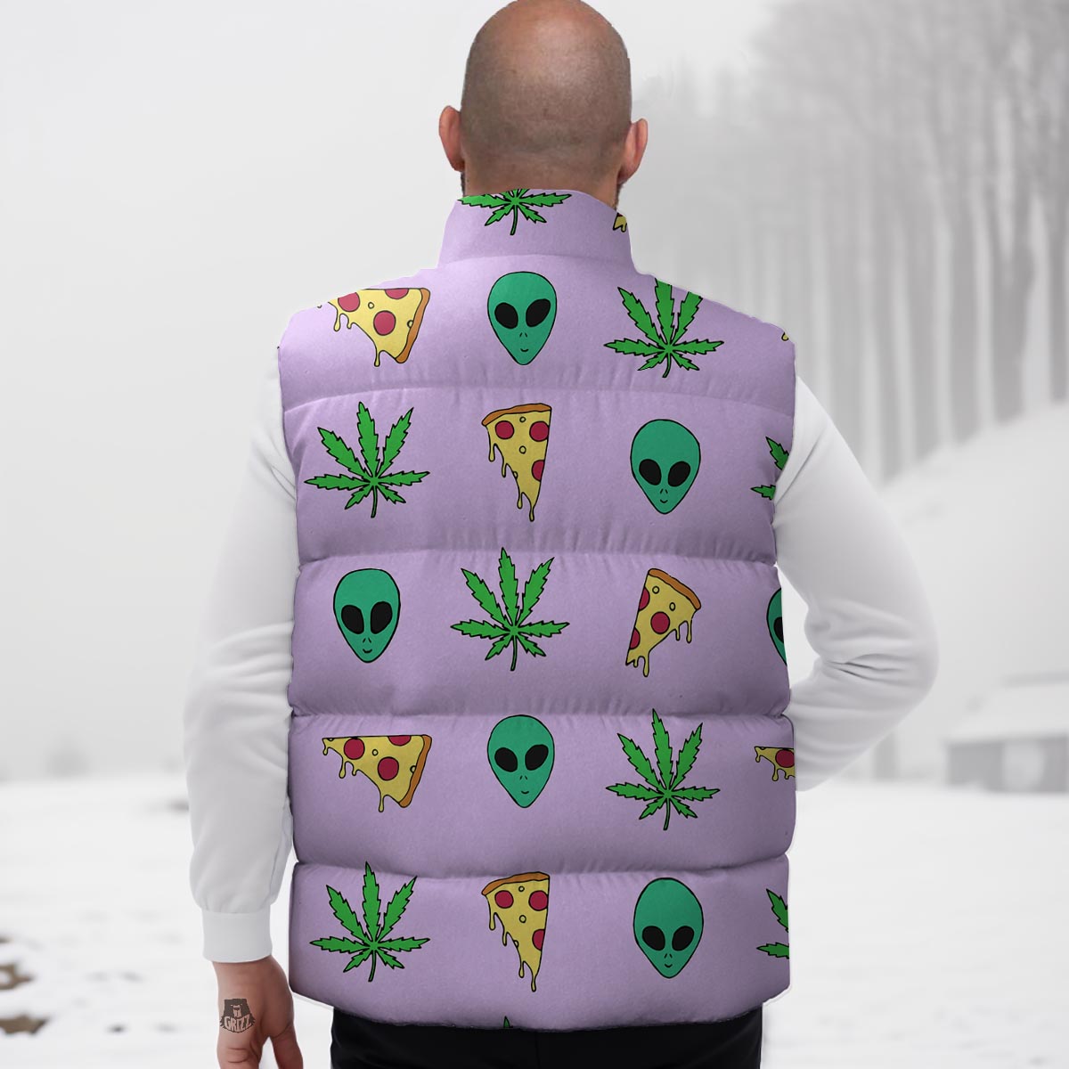Ufo Pizza Trippy Print Pattern Down Vest