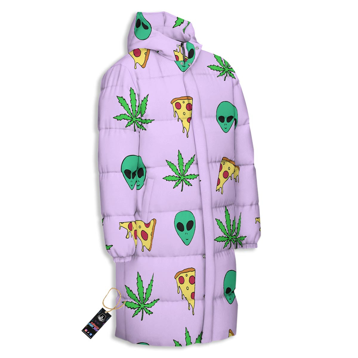 Ufo Pizza Trippy Print Pattern Long Down Jacket-grizzshop