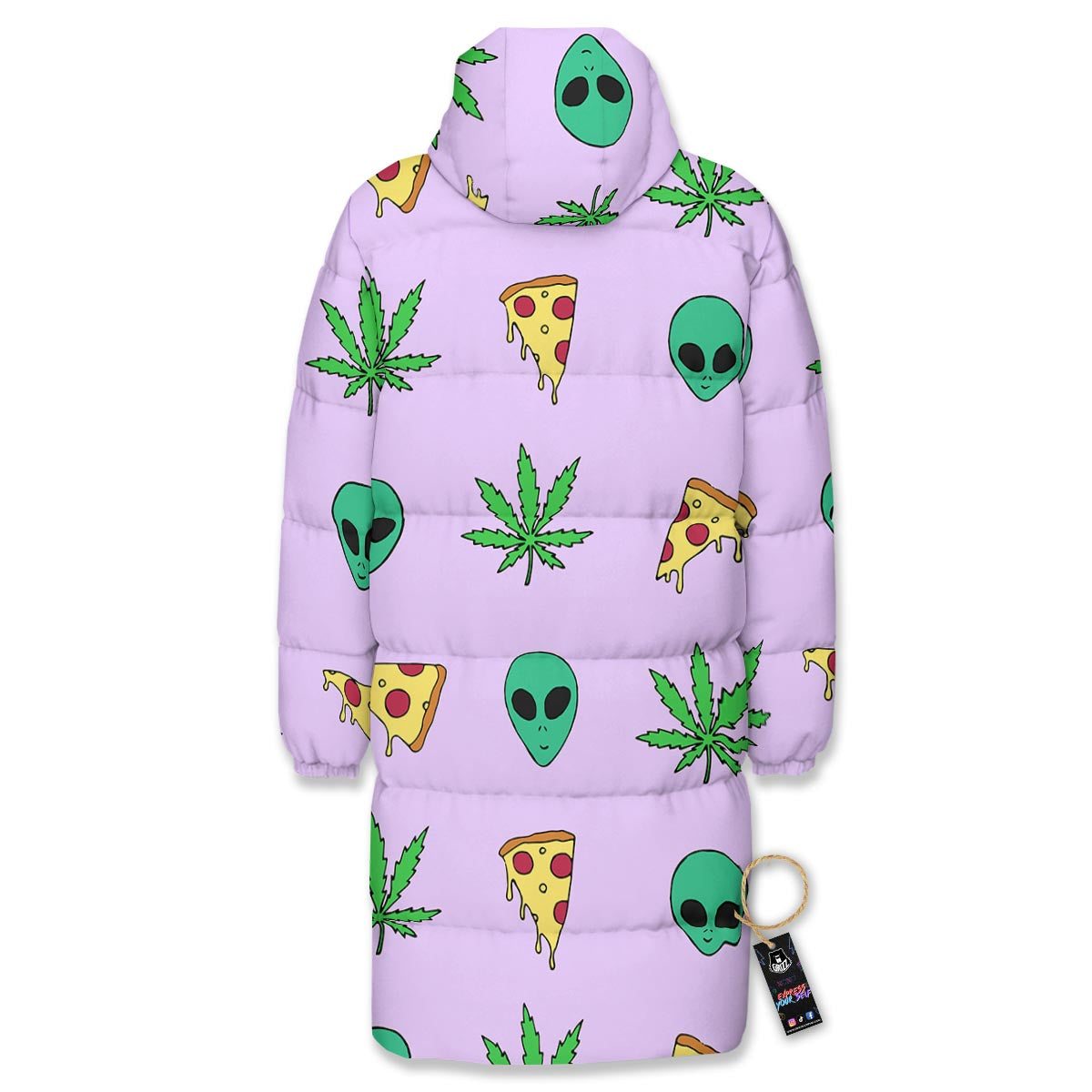 Ufo Pizza Trippy Print Pattern Long Down Jacket-grizzshop