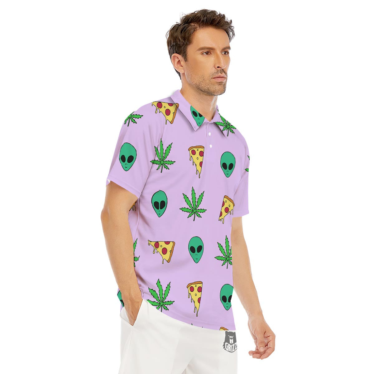 Ufo Pizza Trippy Print Pattern Men's Golf Shirts-grizzshop
