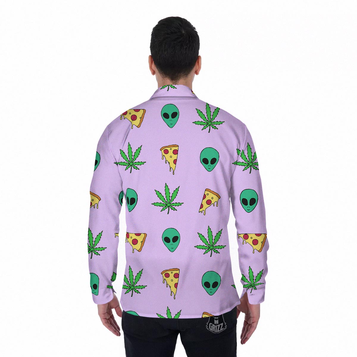 Ufo Pizza Trippy Print Pattern Men's Long Sleeve Shirts-grizzshop