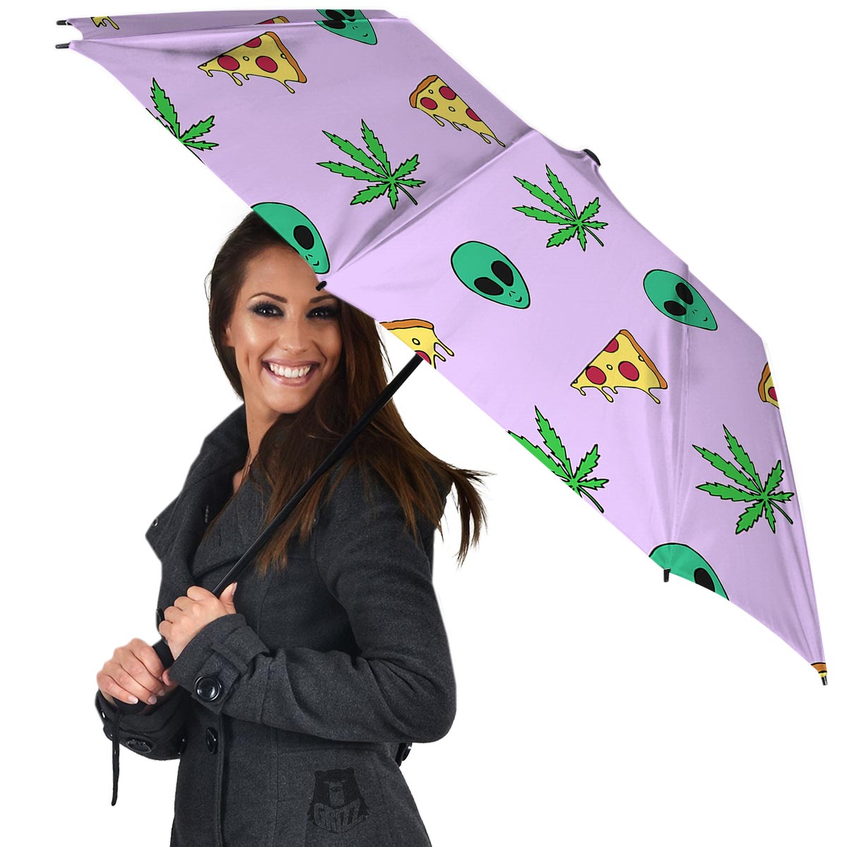Ufo Pizza Trippy Print Pattern Umbrella-grizzshop