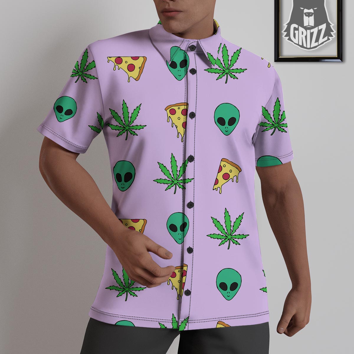 Ufo Pizza Trippy Print Pattern Untucked Shirts-grizzshop