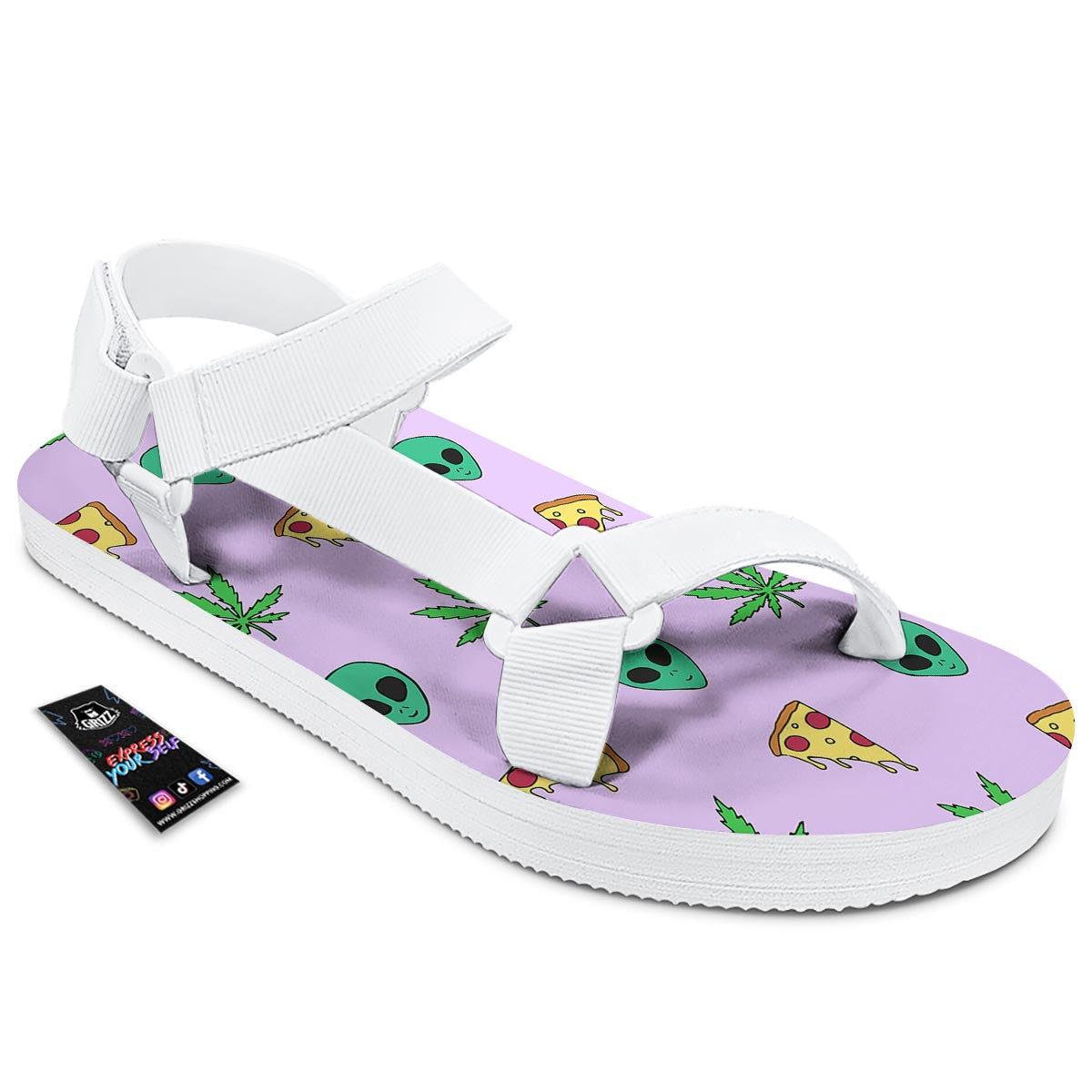 Ufo Pizza Trippy Print Pattern White Open Toe Sandals-grizzshop