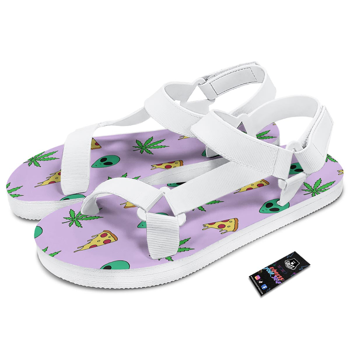 Ufo Pizza Trippy Print Pattern White Open Toe Sandals-grizzshop